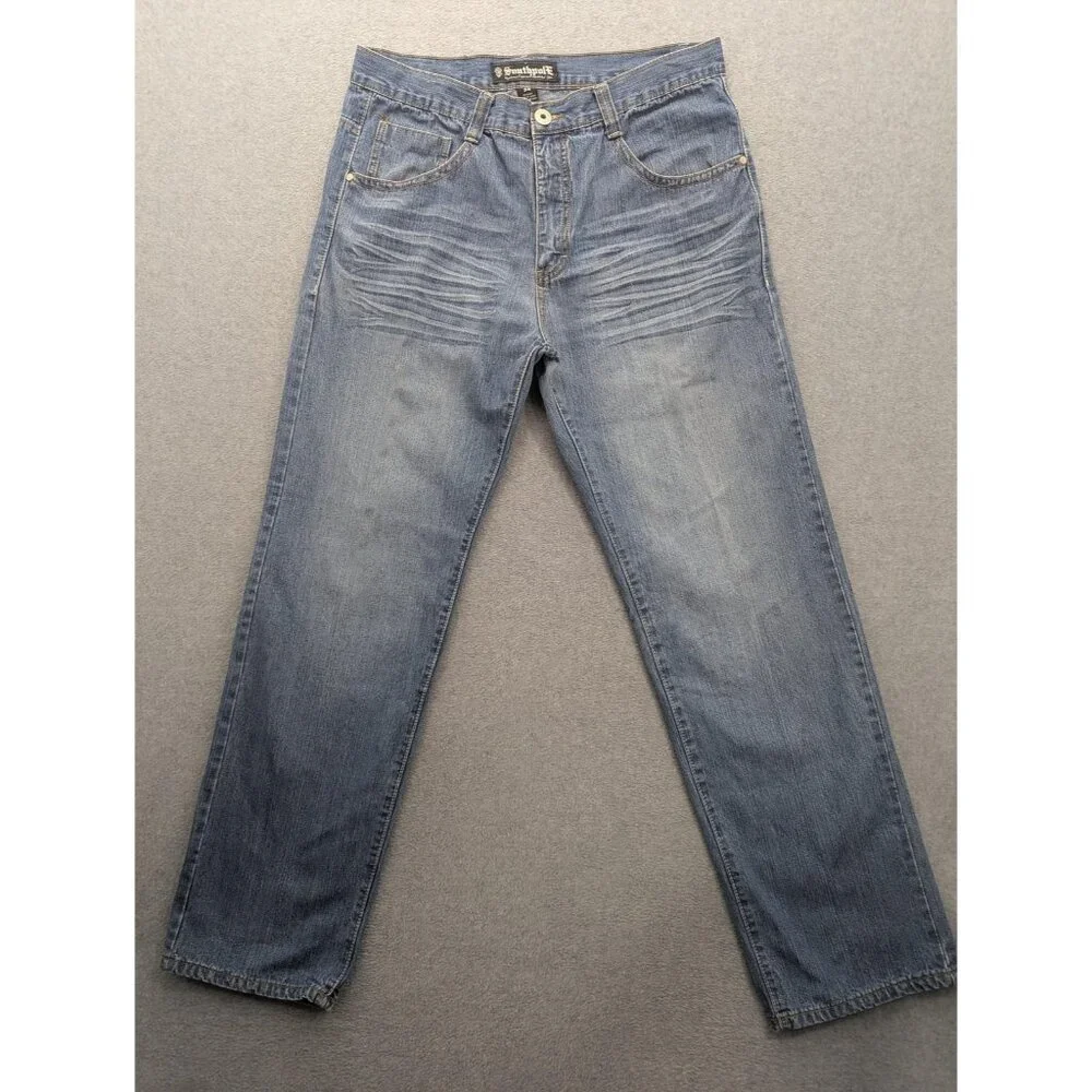 Southpole Jeans Mens 38x34 Blue Straight Leg Embroidered Back Pockets Denim